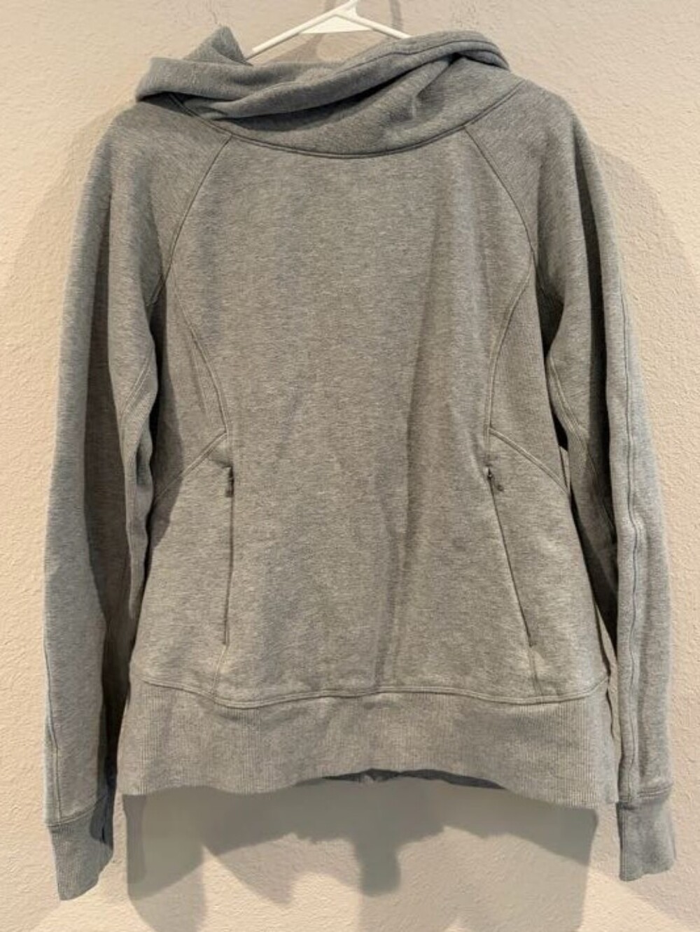 Lululemon Womens Grey Cotton Pullover Hoodie Sweatshirt Zipper Pockets Size 12